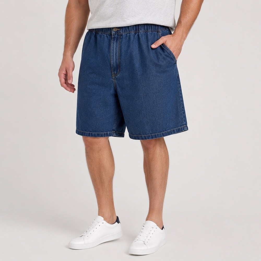 NWT Harbor Bay Men's 5XL Denim Shorts Midnight Blue Elastic Waist